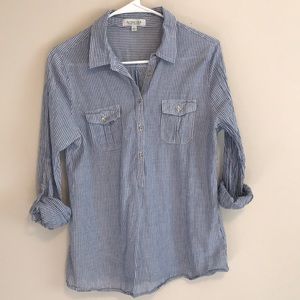 Linen Striped Half-Button Down